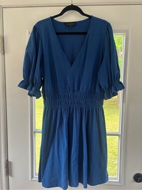 Eloquii Blue V-Neck Smocked Waist Dress
